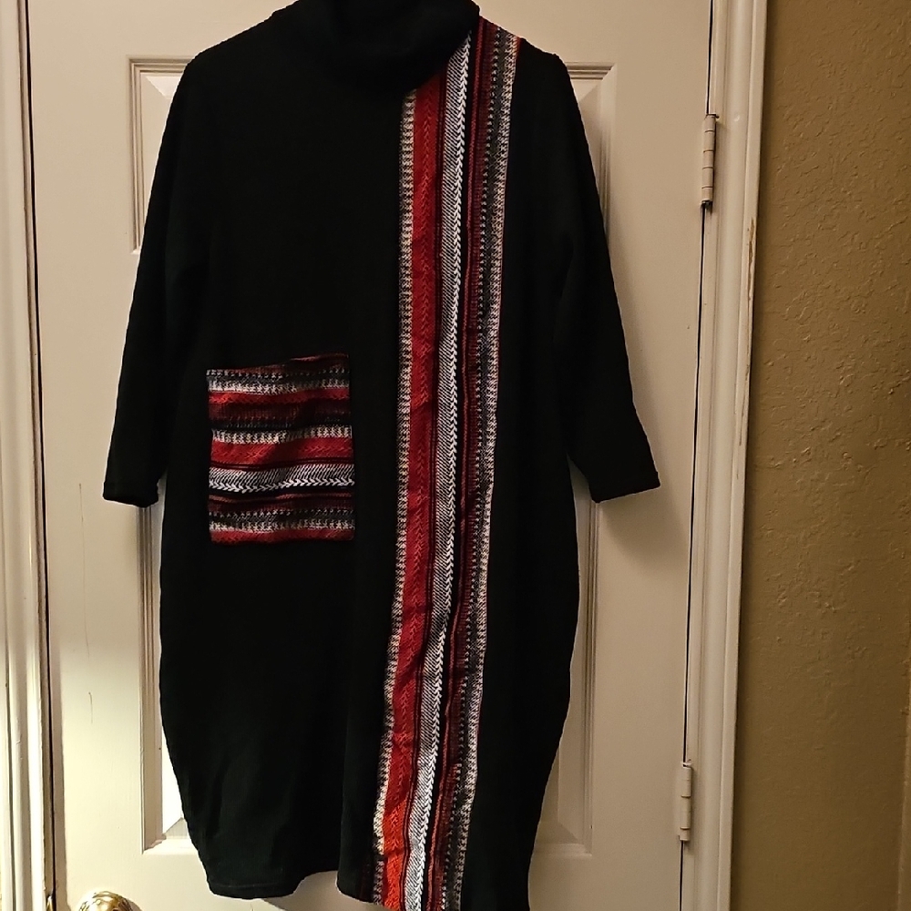 Black and Red Patterned Women's Sweater Dress